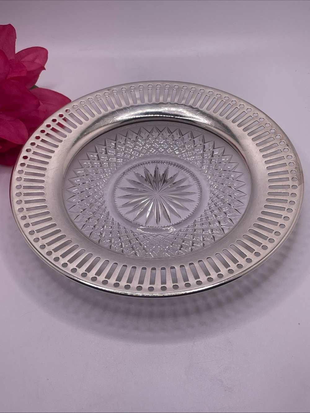 Antique Wallace & Sons Sterling Silver & Brilliant Cut Crystal Champagne Coaster